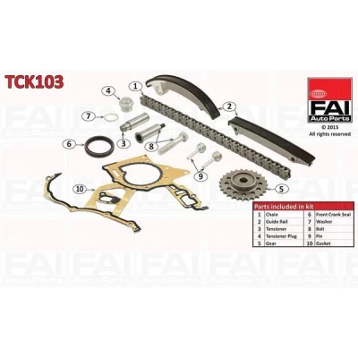 Image of 5636353, 90529248 Timing Chain Kit FAI AutoParts TCK103 with gears, gaskets/seals Simplex, Bolt VAUXHALL: Vectra Mk2 CC, Astra Mk4 CC