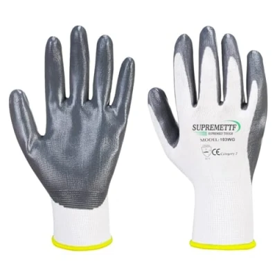 Image of SupremeTTF 24 Pair Work gloves Nitrile coated Builder&#039;s Gardening Construction Warehouse use White Grey (XL 10)