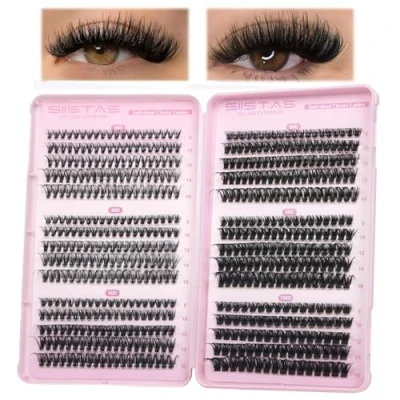 Image of Cluster Eyelash Extensions 570pcs D Curl Thick Volume Lashes Individual Natural Looking 8 16MM Fluffy Russian Eyelashes Wispy Lash Clusters for DIY at Home(30+40+50+60+80+100)