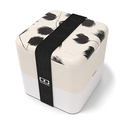 Image of monbento MB Square Graphic Plume bento Box Made in France Large 2 Tier Leakproof Lunch for Work/School Packing and Meal prep BPA Free Food Grade Safe containers Feather