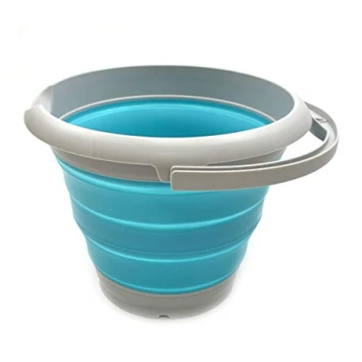 Image of SAMMART 5L Collapsible Plastic Bucket Foldable Round Tub Portable Fishing Water Pail Space Saving Outdoor Waterpot (5L Round, Grey/Bright Blue)