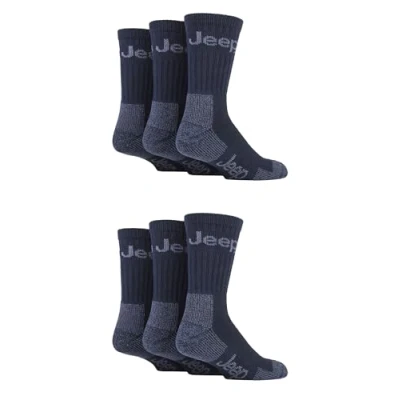 Image of Jeep Mens Cotton Boot Socks Luxury Terrain Calf Length Plain with Logo,Ribbed, Cushioned &amp; Chunky for Walking, Hiking, Trekking the Outdoors Size 6 11 Pair Multipack Navy