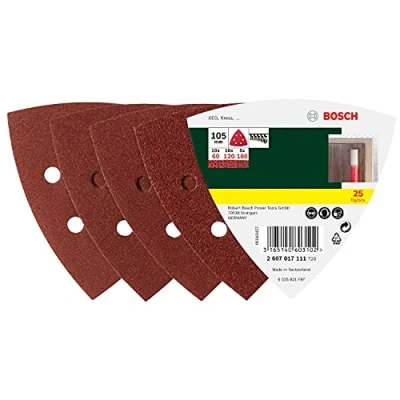 Image of Bosch Accessories 2607017111 Sanding Sheet Set for Delta Sander, 0 V, Red, 105 mm, of 25 Piece