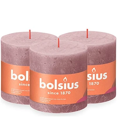 Image of Bolsius Rustic Pillar Candle XXL Old Pink Pack of 3 Long Burning Time 62 Hours Household Interior Decoration Unscented Includes Natural Vegan Wax No Palm Oil 10 x cm