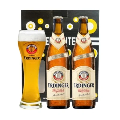 Image of ERDINGER Weissbier German Wheat Beer Gift Set with Official Glass (2 Pack)