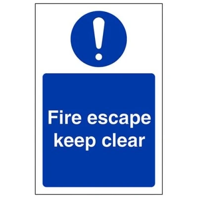 Image of V Safety Fire Escape Keep Clear Sign Portrait 100mm x 150mm 1mm Rigid Plastic