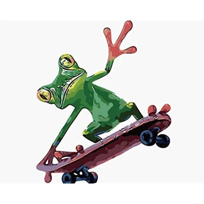 Image of Awesocrafts Number Painting Kits, Skateboard Frog Paint by 16x20 inches for Adults and Kids (Frog，No Frame)