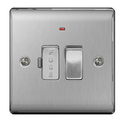 Image of BG Nexus NBS Range Brushed Steel Switches &amp; Sockets Full of Matching Items (13 Amp Switched Spur Unit with Neon)