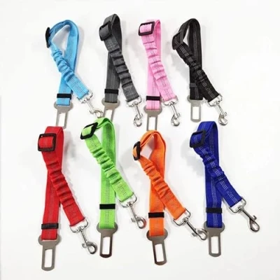 Image of Car Dog Safety Seat Belt Adjustable Elastic Reflective Nylon Strap Clip Pet (Light Blue)