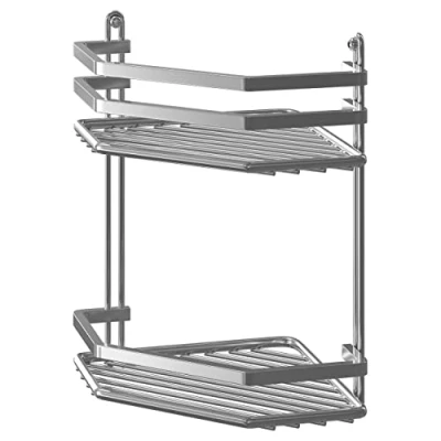Image of Swedish Chrome 2 Shelf Corner Caddy with 5 Year Guarantee Size: 20X30X20 by Satina