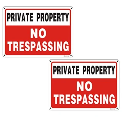 Image of Goodvia Private Property No Trespassing Sign Metal 7 x 10 Inches, 2 Signs Outdoor Reflective Aluminum Signs, Rust Free Weatherproof Indoor and Use