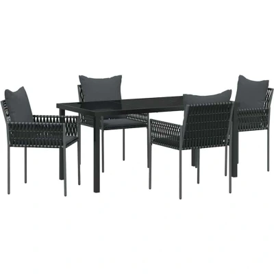 Image of vidaXL 5 Piece Garden Dining Set with Cushions Black Poly Rattan