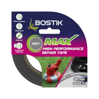 Image of Bostik Max Repair Tape Grey Ultra Strong Waterproof Duct Maximum Bond Strength Heat, Water &amp; UV Resistant Indoor Outdoor Use 50mm x 20m Roll