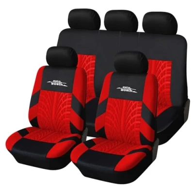 Image of AUTOYOUTH Car Seat Covers Universal Fit Full Set Protectors Tire Tracks Accessories 9PCS, Red