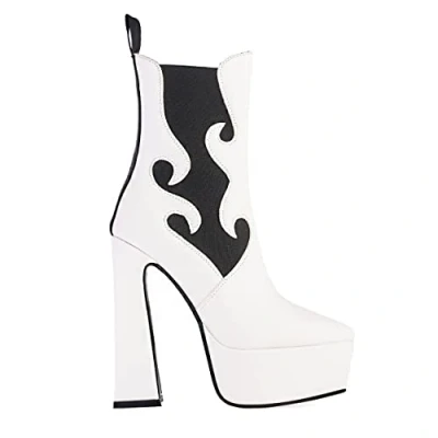 Image of LAMODA Women&#039;s Swivellin&#039; around elastic Mid calf boot, White PU, 3.5 UK