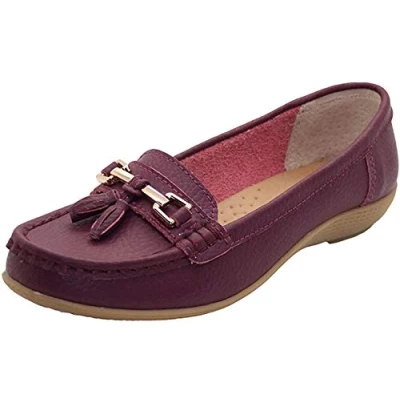 Image of Ladies Jo &amp; Joe LR Nautical Loafer Flatform Shoes Plum UK 4