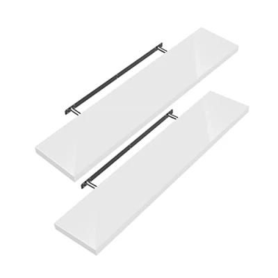 Image of CASARIA Set of 2 Floating Shelves w/Brackets 50 110cm 15kg Capacity Hidden Wall Fixing Kitchen Office Lounge Hallway Modern Decorative High Gloss Hanging Shelving White 70cm