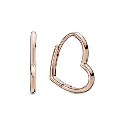 Image of Pandora Moments Women&#039;s 14k Rose Gold Plated Asymmetrical Heart Hoop Earrings, No Box