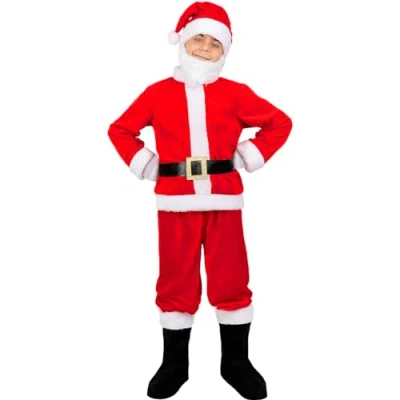 Image of Funidelia Deluxe Santa Claus Costume for boy Christmas Costumes kids, accessory fancy dress &amp; props Halloween, carnival parties Size 5 6 years Red
