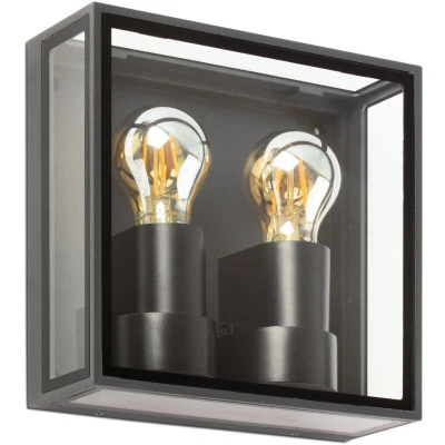 Image of Pomo Outdoor Box Wall Lamp Dark Grey 2x E27 IP65