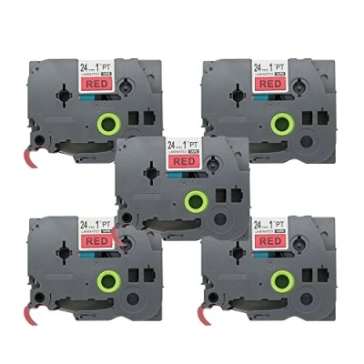 Image of Fassport 5 Pack Black on Red Label Tape Compatible for Brother P Touch TZ 451 TZe 24mm 1&quot;