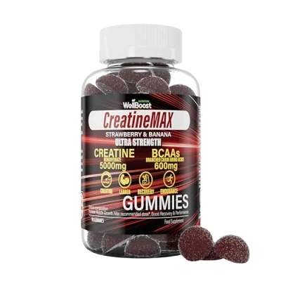 Image of Creatine MAX 90 Gummies 5000mg Monohydrate, 1000mg BCAAs per Serving Chewable Vegan Sugar Free Gummies, Mixed Berry Flavour (1 Month Supply)