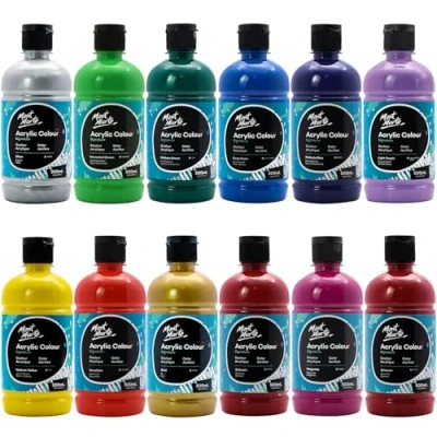 Image of MONT MARTE Signature Acrylic Color Paint Set, 12 x 16.9oz (500ml), Semi Matte Finish, Vibrant Colors, Suitable for Canvas, Wood, Fabric, Leather, Cardboard, Paper, MDF and Crafts