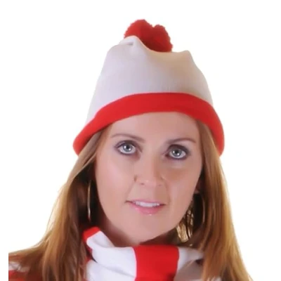 Image of Adult&#039;s Unisex Red &amp; White Stripe Hat Character Fancy Dress Accessory Winter Knitted Fabric For World Book Week Day