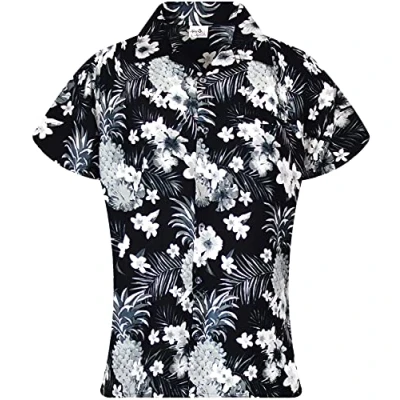 Image of King Kameha Funky Hawaiian Blouse Shirt, Shortsleeve, Print Pineapple Flowers, Monogrey, 3XL
