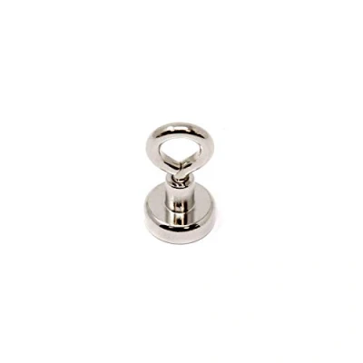 Image of Neodymium Machine Lathed Clamping Magnet with M4 Eyebolt for Holding, Hanging and Displaying Items 16mm dia 9.7kg Pull