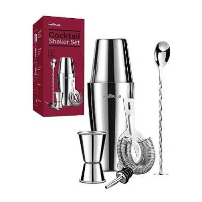 Image of Cocktail Shaker, Shakers 800ml, Making Set 6 Piece, Shaker Kit with Strainer, Double Jigger, Bar Mixing Spoon, Boston Bartender Maker Martini sets