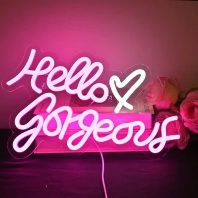 Image of Hello Gorgeous Neon Signs for Wall Decor, Letter Lights Bedroom, Pink Led Sign with USB Powered Beauty Room, Wedding, Birthday, Livingroom