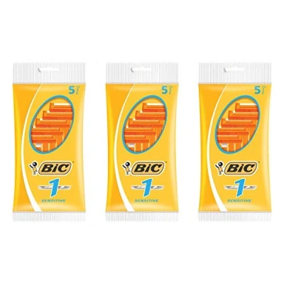 Image of Bic Sensitive Disposable Razors, 1 Blade, Unisex, Pack of 3, 15 count, Red