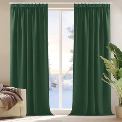 Image of Deconovo Room Darkening Curtains Super Soft Window Treartment Thermal Insulated Pencil Pleat Energy Saving Decorative Blackout for Bedroom 52 x 84 Inch Forest Green 2 Panels
