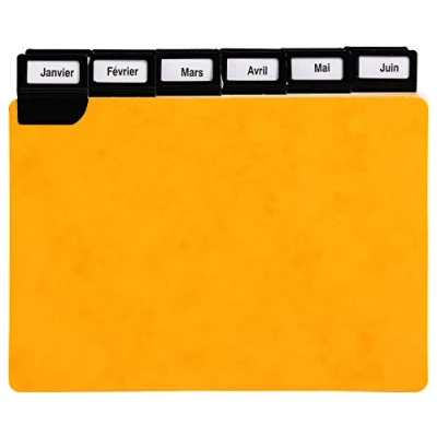 Image of Exacompta Ref 13752E Alphabetical Record Card Inserts A6 (105 x 148mm) in Size, 425gsm Card, Metallic Black Tabs, 24 Tabbed Parts, Landscape Yellow