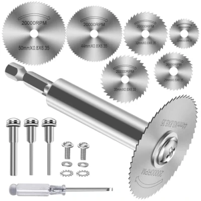 Image of FOTYBEI Rotary Drill Saw Blade, 6pcs HSS Circular Blades Cutting Discs, 1pc 1/4&quot; Hex Long Shank, Round 2pc 1/8&quot; for Wood PVC Pipe Plastic Soft Metal