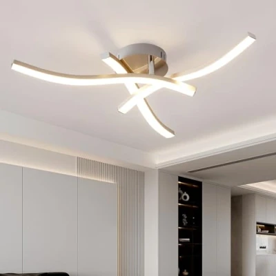 Image of HARPER Living 3 Lights LED Ceiling Light, Modern Semi Flush Mount Light Satin Nickel Finish, 18W 1440LM Chandelier for Room Bedroom Kitchen Hallway, Warm White (3000K)