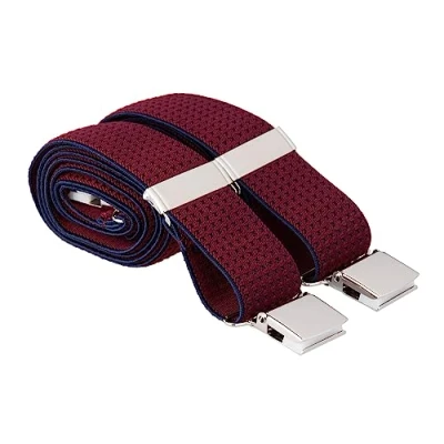 Image of MANDITTIONS Burgundy Trouser Braces with Navy Blue Polka Dots 35mm Wide 4 Heavy Duty Strong Silver Clips 44 Inch