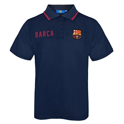 Image of FC Barcelona Official Football Gift Boys Crest Polo Shirt Navy Blue 6 7 Years