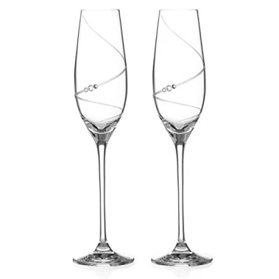 Image of DIAMANTE Swarovski Crystal Champagne Flutes Prosecco Glasses ‘Toast Swirl’ Embellished with Crystals Set of 2