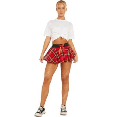Image of Crazy Chick® Ladies Mini Tartan Skirt Short Skater Micro (Large/X Large, Red/Black)