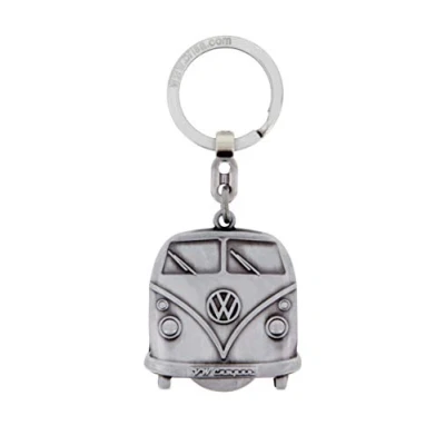 Image of BRISA VW Collection Volkswagen Metal Keyring with Shopping Cart Chip Keychain Accessory Keyholder in T1 Bus Design (Silver)