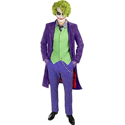 Image of Funidelia The Dark Knight Joker Costume Diamond Edition for man Superheroes, DC Comics, Villains adults, accessory fancy dress Halloween, carnival &amp; parties Size XL Purple