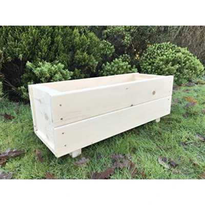 Image of RUDDINGS WOOD 60cm Wooden Garden Trough Planter Basket Patio Flower Plant Pot Rectangular Box Outdoor Natural