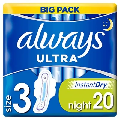 Image of Always Ultra Night (Size 3) Sanitary Towels With Wings 20 Pads Super Absorbent, Neutralises Odours, Thin