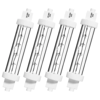 Image of 4 Pack 300W Warm White 2400K R7S Heat Lamp Bulbs for Buffets and Catered Events Gantry Lights, Food Safe Jacketed Halogen Lamps,240V Kit
