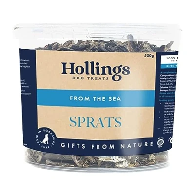 Image of Hollings Sprats Dog Treats Tub, 100% Natural with Fresh Fish Air Dried for Dogs, Hypoallergenic and Grain Free 500g