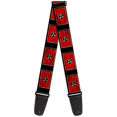 Image of Buckle Down Guitar Strap Tennessee Flag Black Distressed 2 Inches Wide