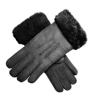 Image of Infinity Leather Womens Black Sheepskin Suede Gloves with Fur Cuff