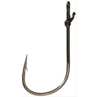 Image of Mustad UltraPoint Grip Pin Max Soft Plastic Hook with Straight Shank and Metal Keeper (Pack of 5), Black Nickel, 4/0 (G34131NP BN 5U)